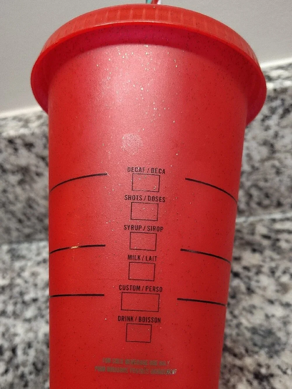 Starbucks Red Tumbler with Green Logo and Striped Straw